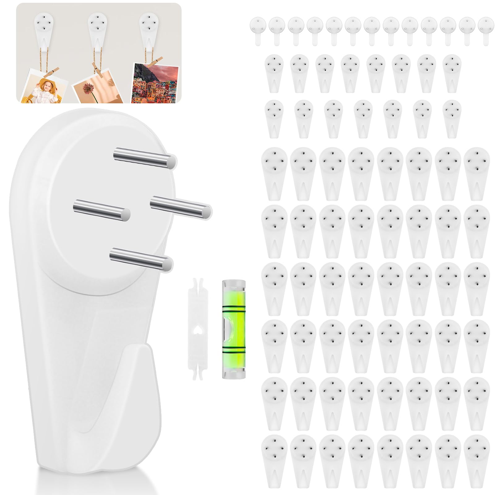 VEPEPE 80 Non-Trace Picture Hooks for Hard Walls, Pictures Hanging Kit for Frame Fixing, Assorted Hanger Set for Hardwall Drywall Painting Wedding Photos Mirror, White