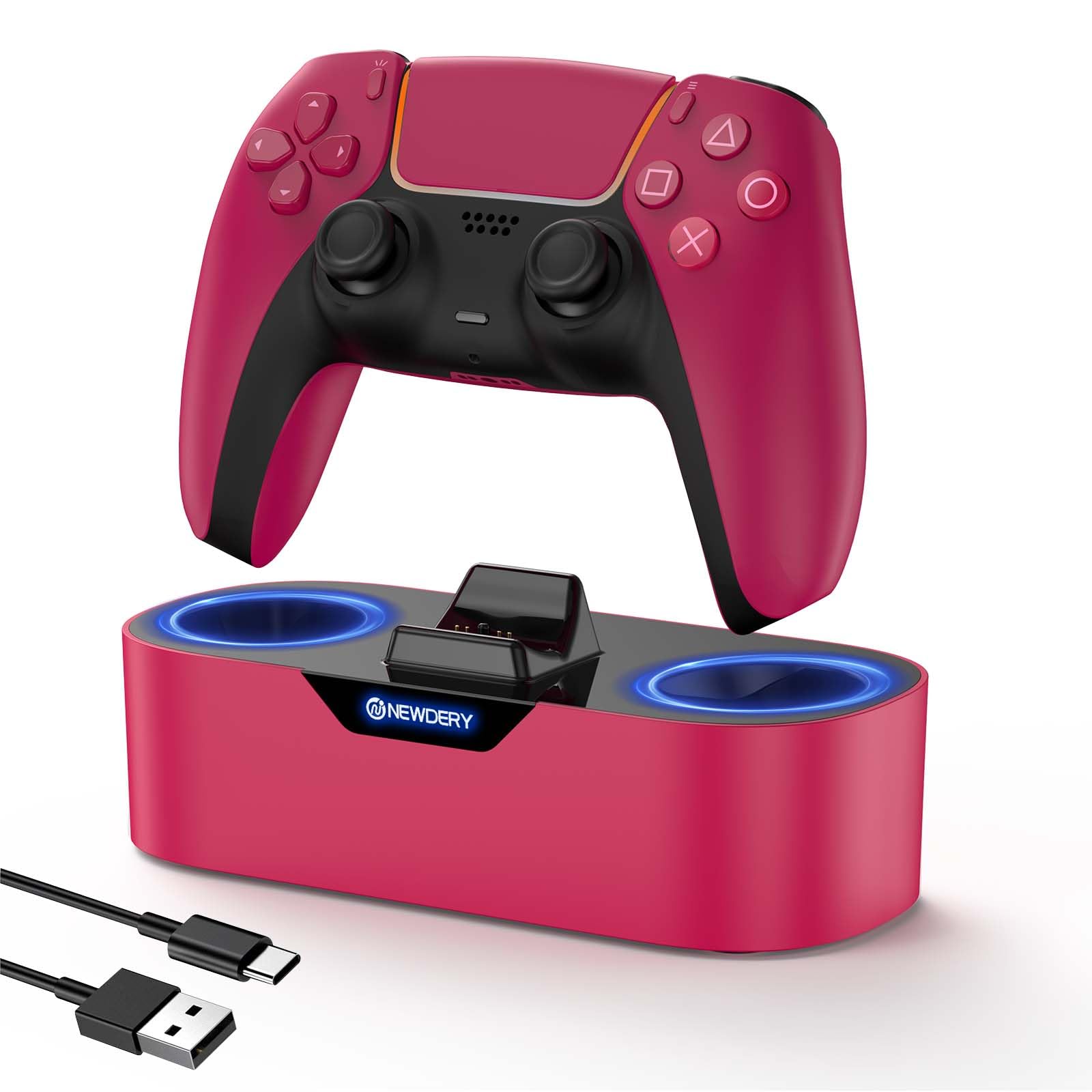 Photo 1 of ***PLZ NOTE..CHARGING STATION ONLY INCLUDED***NEWDERY PS5 Controller Charger Station, Fast Charging Dock for PlayStation 5 Controllers, Single Controller Charging Stand Replacement for DualSense & DualSense Edge, Red***PLZ NOTE..CHARGING STATION ONLY INCL