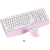 COVEVA Wireless Keyboard and Mouse Combo, Ergonomic Keyboard with Wrist Rest, 2.4Ghz Wireless Connection, Compatible with PC/Laptop/Windows/Mac for Home and Office Use (White Pink)