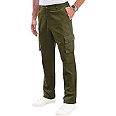 PLEPAN Men's Casual Cargo Pants Cotton Elastic Waist Regular Fit Stretch Twill Work Pants with 6 Pockets