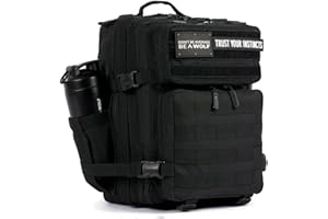 WOLFpak 25L Athletic Gym Backpack - Durable 1000D Waterproof Oxford Material with MOLLE Webbing, Laptop Pocket & Dual Cup Holders, Durable Fitness/Travel/Military Daypack (Alpha Black)