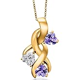 Gem Stone King 18K Yellow Gold Plated Silver Lab Grown Diamond and Blue Tanzanite Pendant Necklace for Women | 1.44 Cttw | Gemstone April Birthstone | Heart Shape 5MM | With 18 Inch Chain