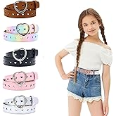 Meckerni 5 Pieces Girls Belt Cute Heart Shape With Metal Buckle Elastic Stretch Adjustable Waist Belt for Girls Jeans Dress