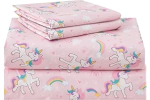 Lasoftan Kids Sheet Set Twin Size 3 Pcs, Girls Twin Sheet Set with Pink Unicorn Pattern，Kid Girls Twin Fitted Sheet ，Breathab