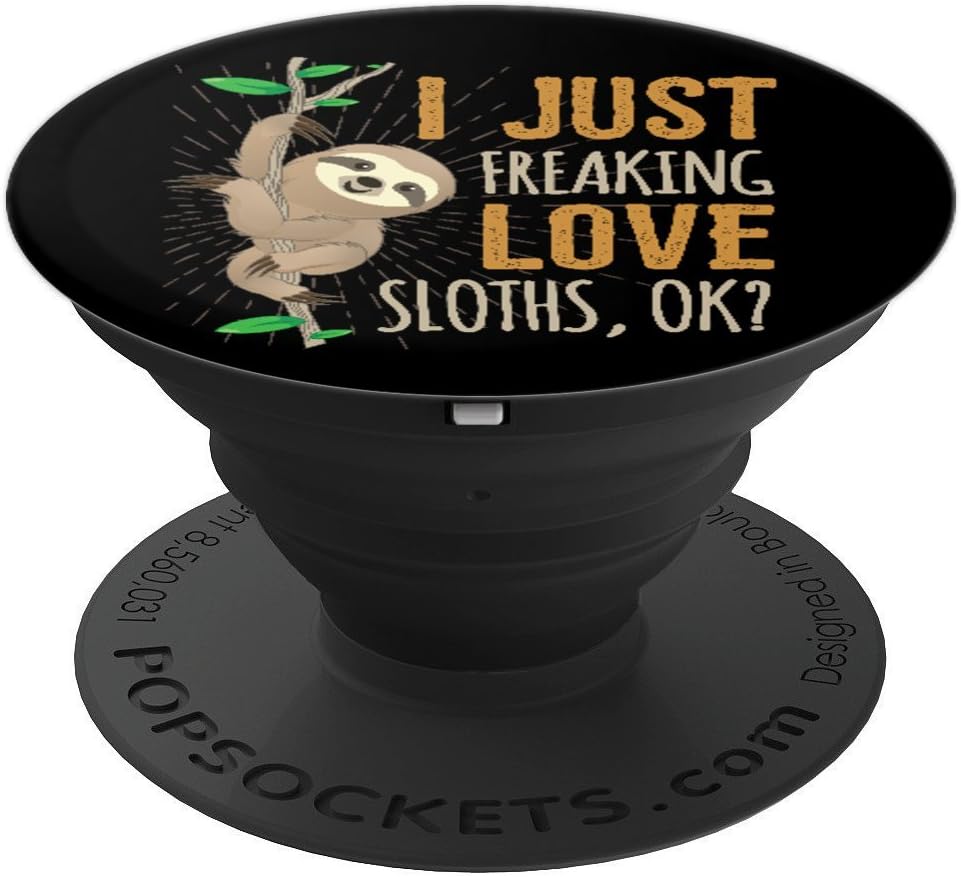 I Love Sloths Funny Animal Lovers Black Design PopSockets Grip and Stand for Phones and Tablets