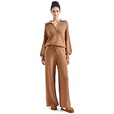 SUUKSESS Women 2 Piece Lounge Sets Oversized Quarter Zip Pullover Wide Leg Pants