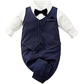 HUAANIUE Baby Boys Tuxedo Romper Long Sleeve Infant Clothes One Piece Jumpsuit Outfit