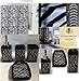 WPM 17 Piece Bath Accessory Set- Black Zebra Shower Curtain with Decorative Rings + Bathroom Accessories Set