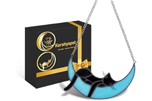 Kershyapet Black Cat Gifts for Women, Unique Loss of Cat Sympathy Gift, Handcrafted Stained Glass Window Hanging Suncatcher, Pet Loss Sympathy Gift for Window, Living Room, Garden