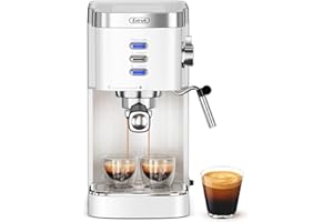 Gevi Professional Espresso Machine 20 Bar, Compact Latte & Cappuccino Machine with Milk Frother Steam Wand, Adjustable Shot Volume, White (Ideal Gift Choice)