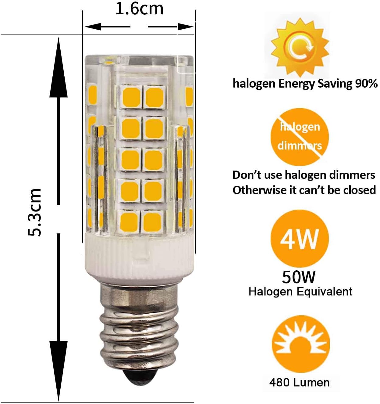Mjiuzhou E14 LED Light Bulbs Equivalent to 40W 50W Halogen Warm White 3000k 5W 480 Lumen 220V 360° Beam Angle Energy Saving Small Fan Bedroom Night Base Ceiling Lamp Chandelier 5 Pack - Image 4