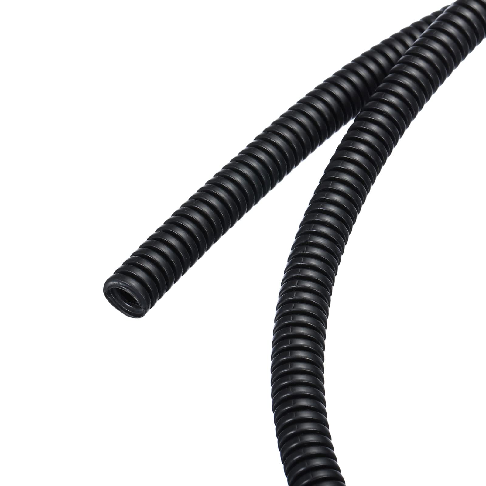 Rebower Corrugated Conduit Heat Resistant Split Wire Flexible Cover, for [Office Cord Protector, Electrical Cable] - 25/64 Inch x 1/4 Inch x 6.6 Feet Black
