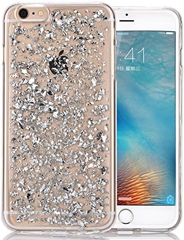 Iphone 6s Plus Case, Luxury Bling Glitter Faceplate Silver Leaf Design Flexible Soft TPU Protective Case Slim Fit for Apple Iphone 6/6s Plus 5.5 Inch Silver