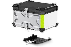 LESANM Motorcycle Top Case, [Heavy Duty] Aluminum Universal Motorbike Tail Box Trunk Tour Storage with Security Lock for Helmet Luggage, Waterproof Motorcycle Top Box with Back Cushion