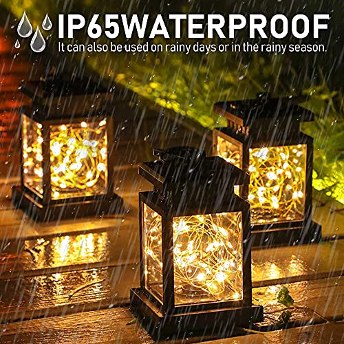 2 Stück Solarlaterne für Außen, 30LED Mini Solar Laterne mit Lichterkette, Solarlampen Hängend Laterne für Garten, IP65 Wasserdicht Solarlampe für Innen/Außen, Rasen, Terrasse Dekor, Hochzeit, Party