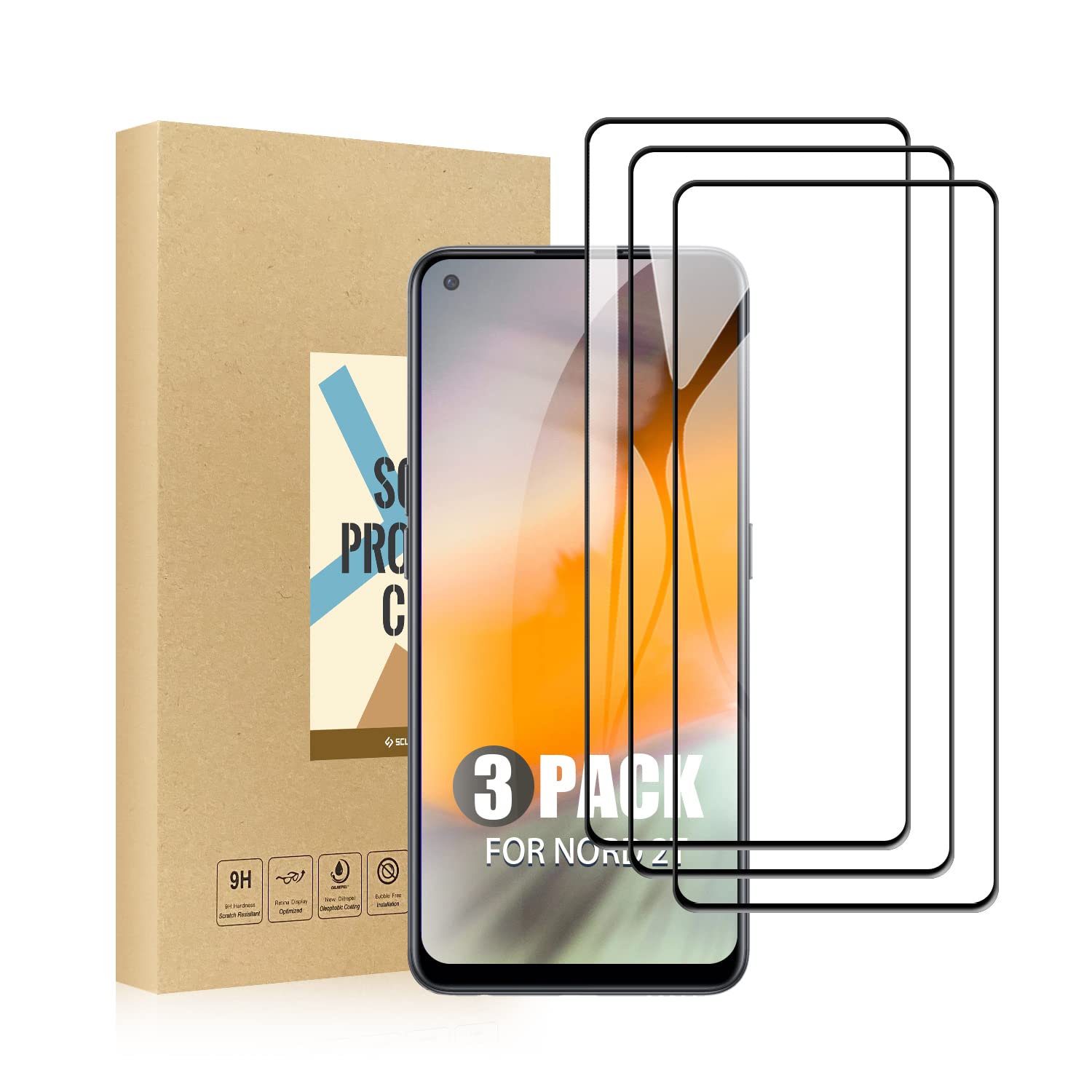 SCL Screen Protector Compatible with OnePlus Nord 2T 5G Screen Protector OnePlus Nord 2T Tempered Glass Film [3-Pack], [Full Coverage, Easy Installation, Bubble-free, 9H Hardness]