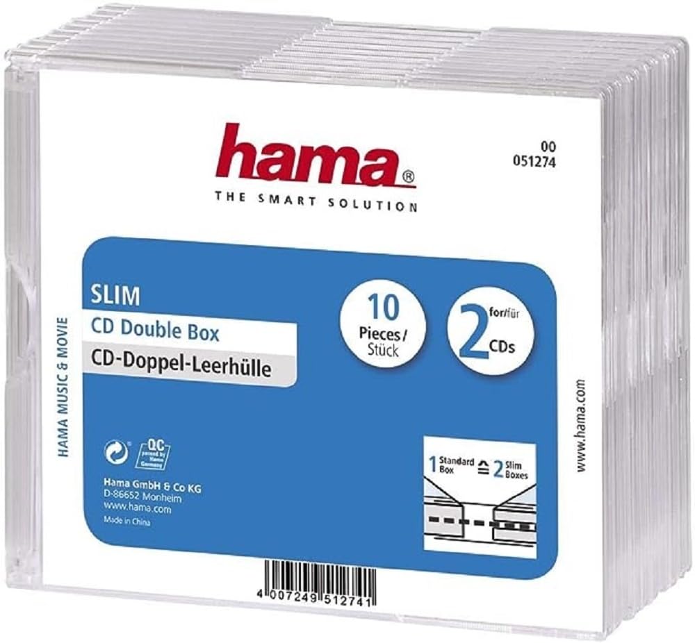 Hama 51274 Slim Double CD Jewel Case, pack of 10 - Transparent