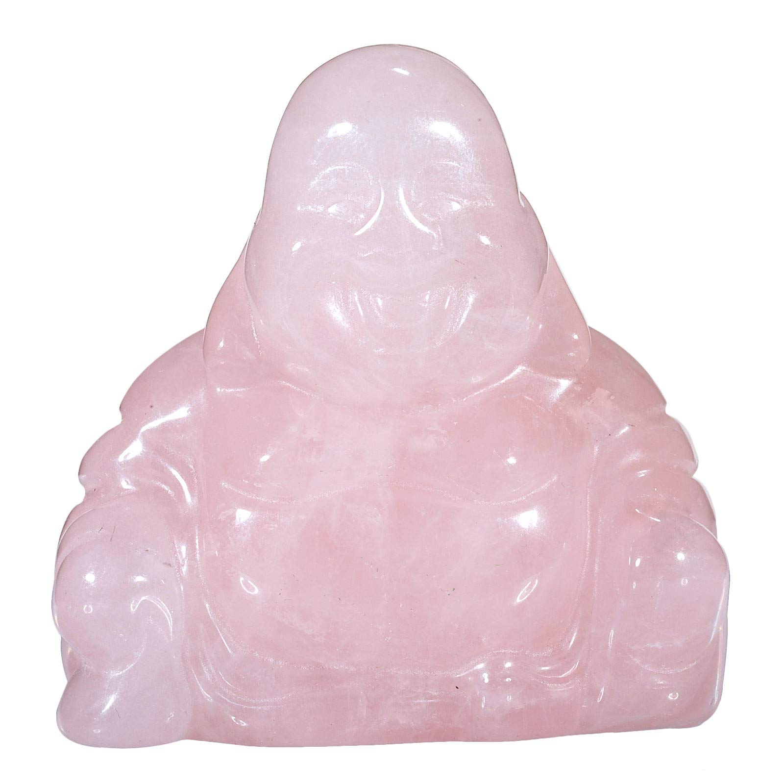 mookaitedecor Rose Quartz Happy Laughing Crystal Buddha Statue Small Ornament for Home, Mini Buddhism Gift Carved Buddha Figure Good Luck Charm Pocket Stone Table Desk Home Decoration 1.5 inch