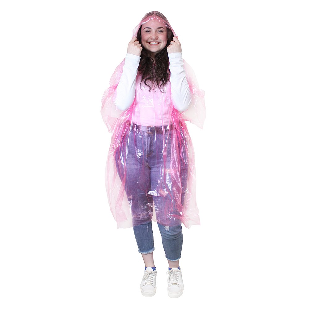 eBuyGB Men's 1216531-6 Emergency Waterproof Rain Poncho, Transparent Pink