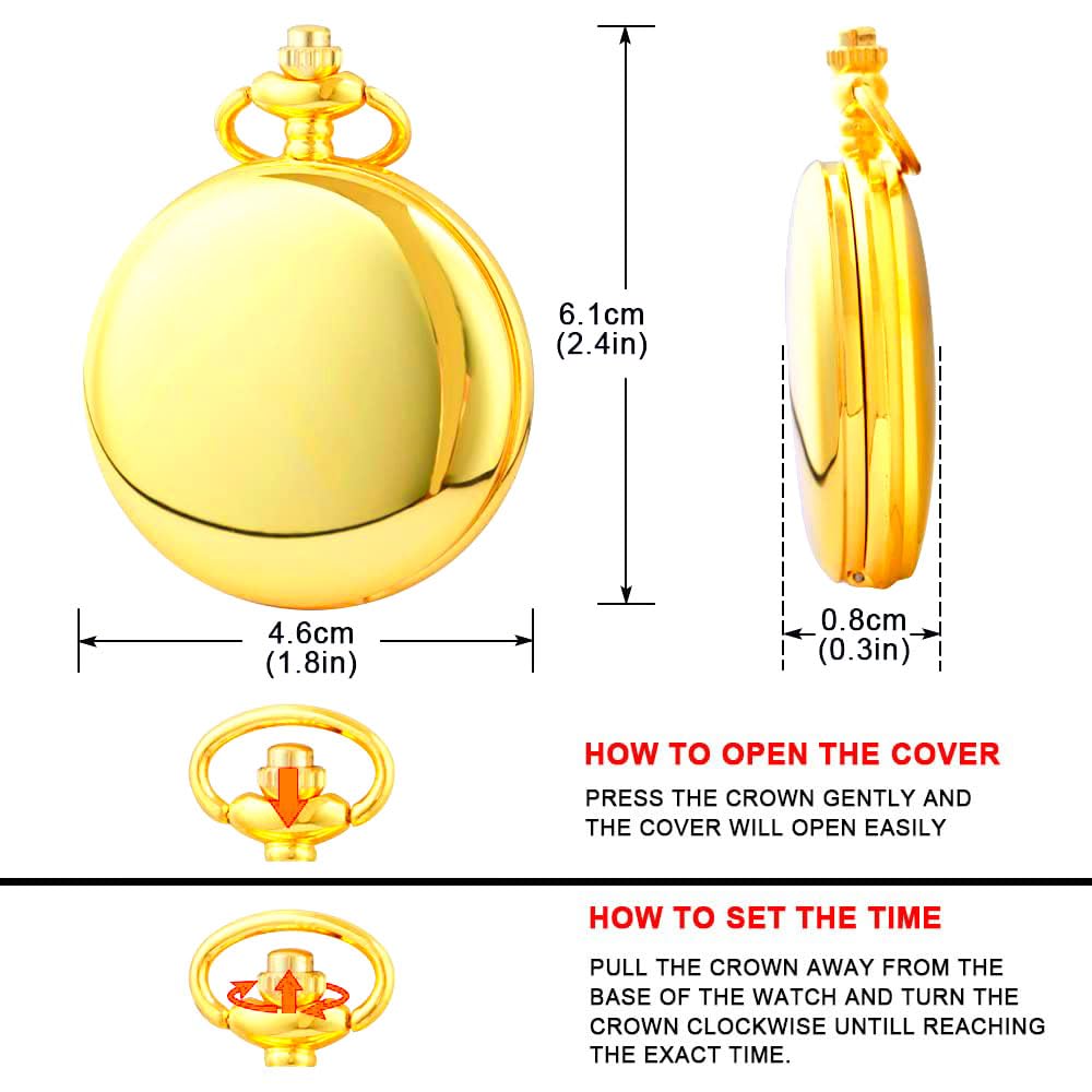 LYMFHCH Classic Smooth Vintage Quartz Pocket Watch, Arabic Numerals Scale Mens Watch with Chain Christmas Graduation Birthday Gifts Fathers Day