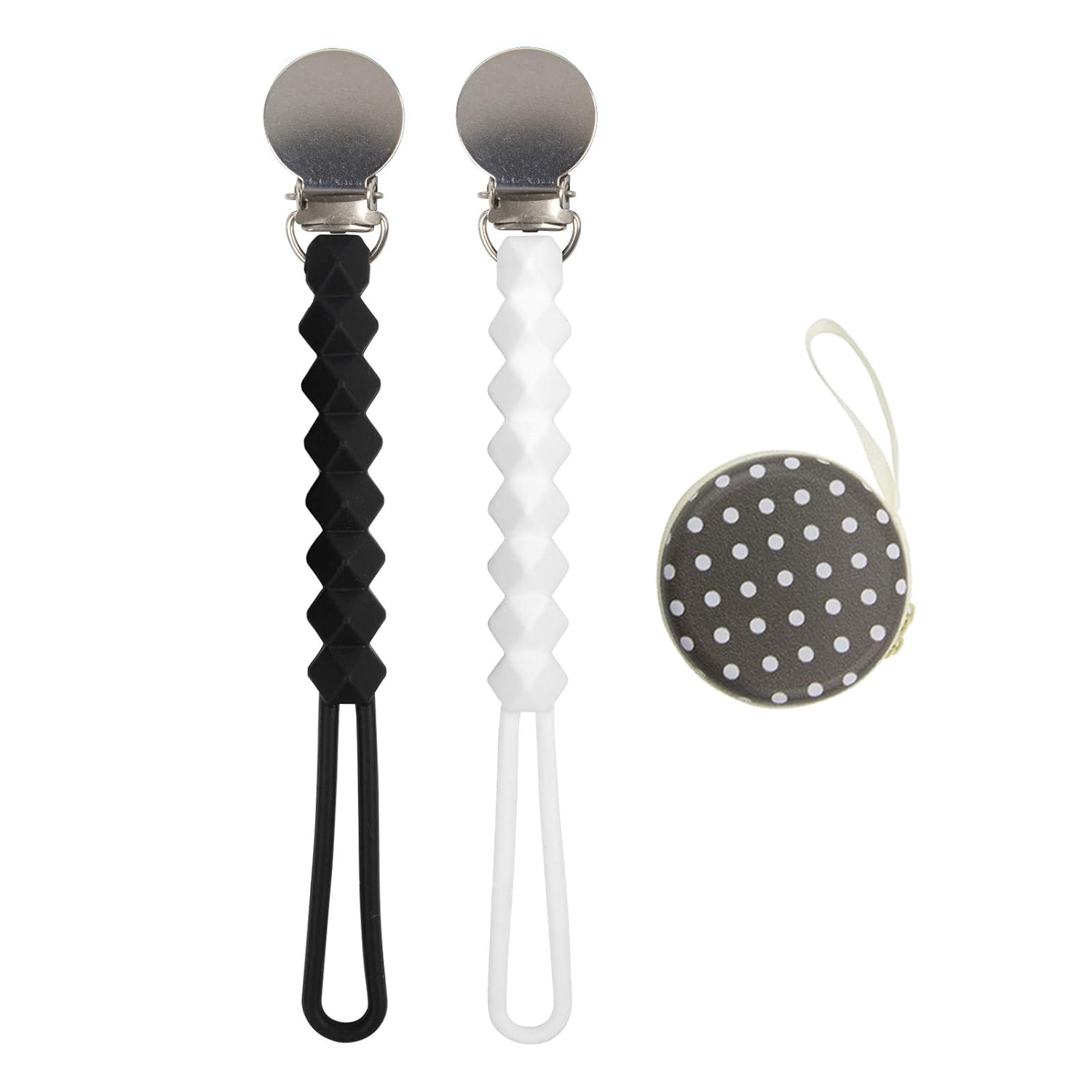 Babygoal Silicone Pacifier Clip, 2 Pack Pacifier Holders, Teething Beads with Pacifier Case for Boys and Girls Fits Most Pacifier Styles, Teething Toys, 2GJS02-B : Baby