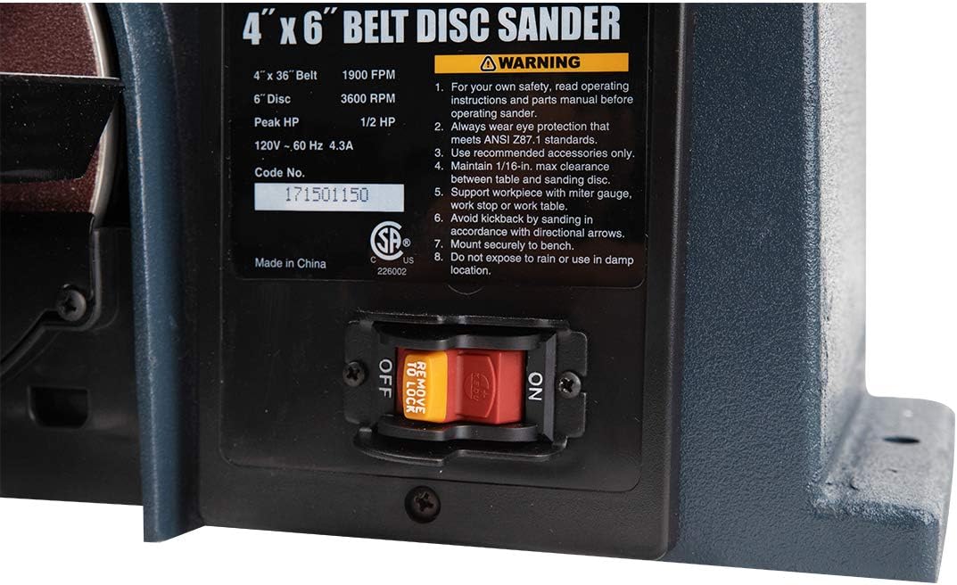 POWERTEC BD4600 Belt Disc Sander For Woodworking | 4 In. x 36 in. Belt Sander with 6 In. Sanding Disc - - 
