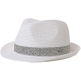 Fancet Packable Straw Fedora Panama Sun Summer Beach Hat Cuban Trilby Men Women 56-67cm