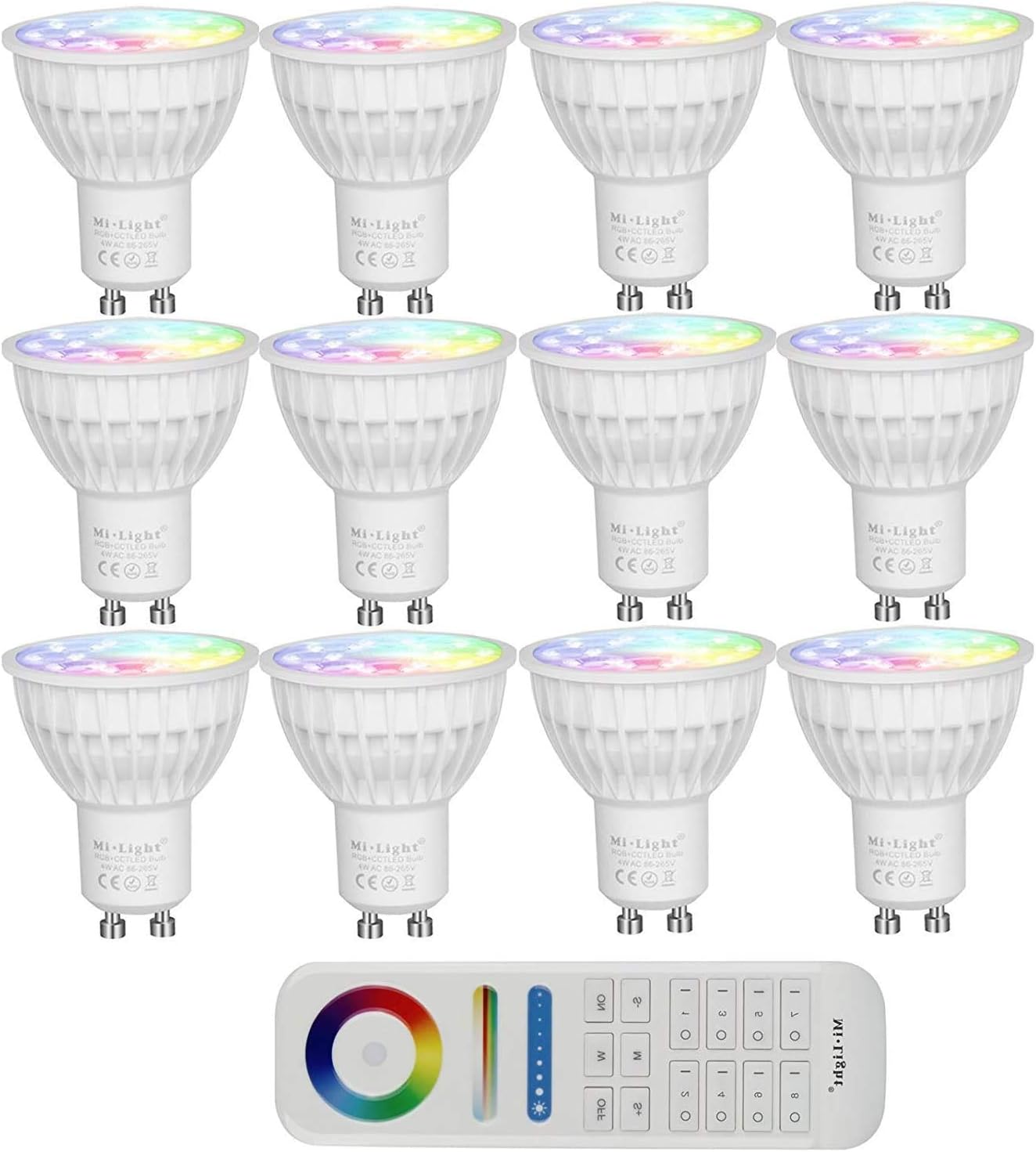 Mi-Light Wireless RF Remote Control 4W Colour Changing RGB-CCT GU10 Led Spotlight with Warm White and Cool White Dimming