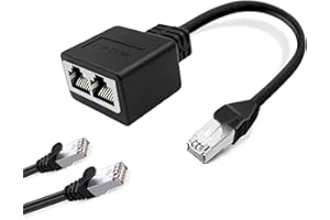 TULIYET Ethernet Splitter, Male to 2 Female Network Adapter RJ45 LAN Ethernet Socket Connector Adapter for Super Cat5/Cat5e/Cat6 LAN Ethernet Splitter(Black)
