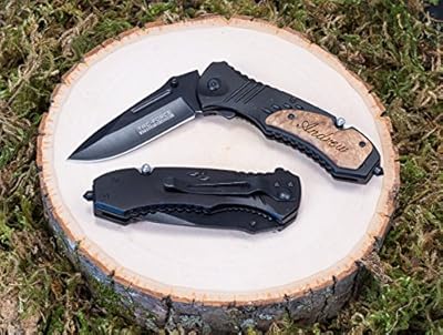 Engraved Tactical Camping Knife Groomsmen Gift Custom Pocket Knives- Groomsman Husband Hunting Man Mens Boyfriend Wedding Gifts Folding Blade Rustic Buck Knifes Spring Assisted Opening
