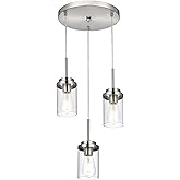 MELUCEE 3-Light Hanging Chandelier Light for Dining Room in Brushed Nickel, Modern Kitchen Island Pendant Lighting Adjustable