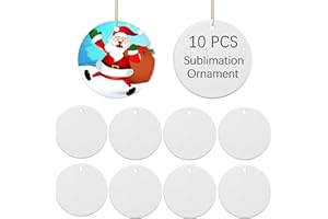 OKBA 10 PCS Ceramic Sublimation Ornament Blanks Bulk 3 Inch White Round Crafts DIY Personalized Printed Christmas Home Porcelain Paintable Decorate