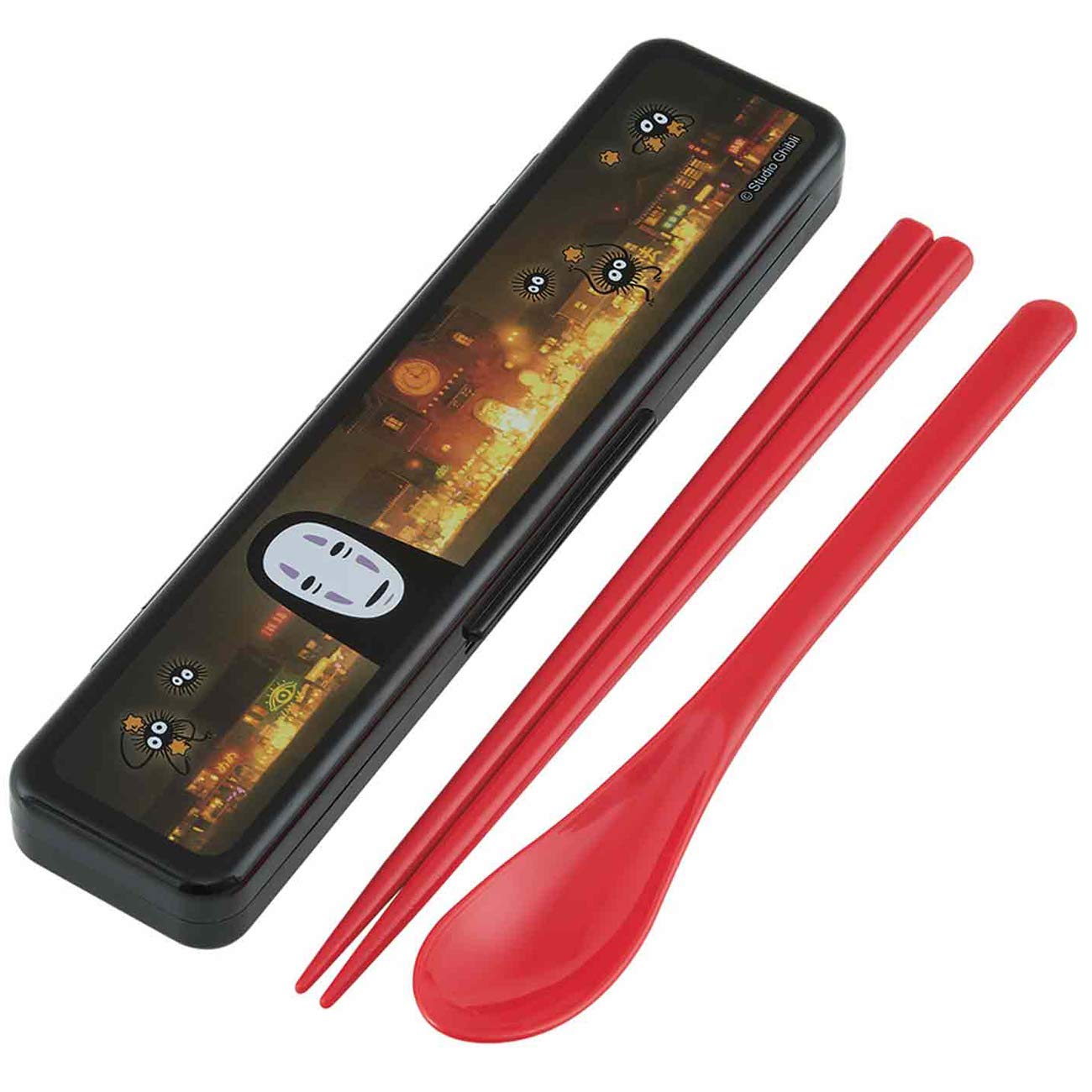 Spirited Away Chopstick and Spoon Set with Carrying Case - Authentic Japanese Design - Durable, Dishwasher Safe - No-Face