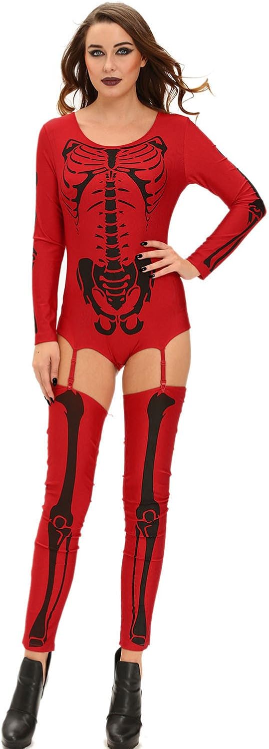 FiveFour Women's Halloween Cosplay Party Sexy Red Bad To The Bone Skeleton Costume Amazon.ca