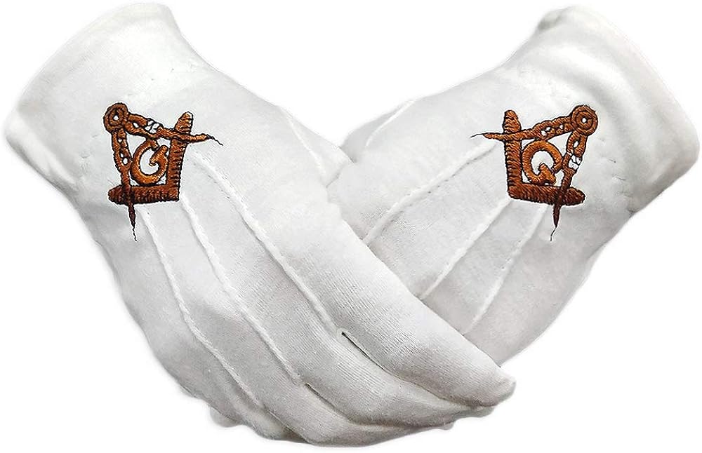 Cotton Masonic Gloves Gold Square & Compass Embroidered: Clothing