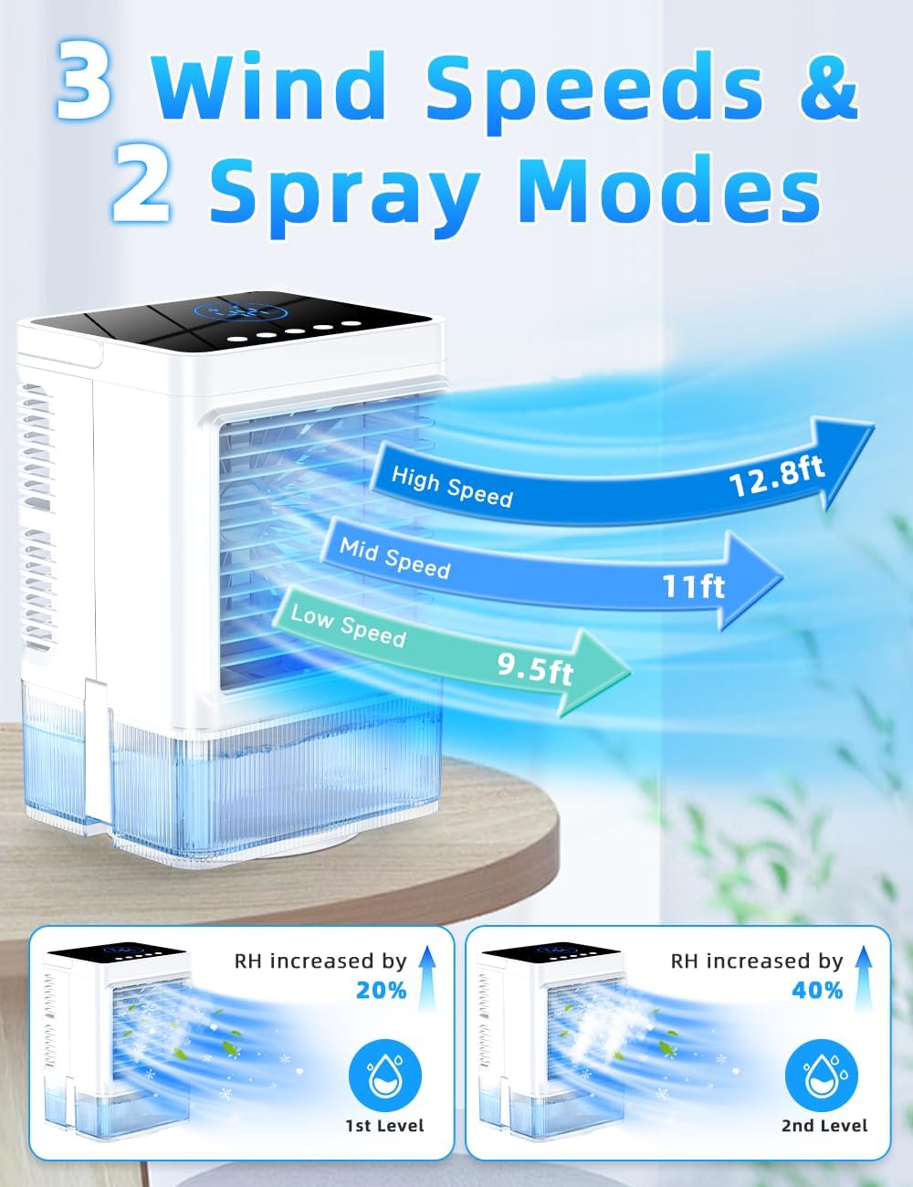 Small Air Conditioner w/ 3 Speeds&3 Modes, Remote, 1100ML Tank Humidifier, 8-Cube Ice Tray, 120° Oscillating, 4 IN 1 Portable Air Conditioners, 7-Color Light, 4H Timer Desk AC Unit for Bedroom