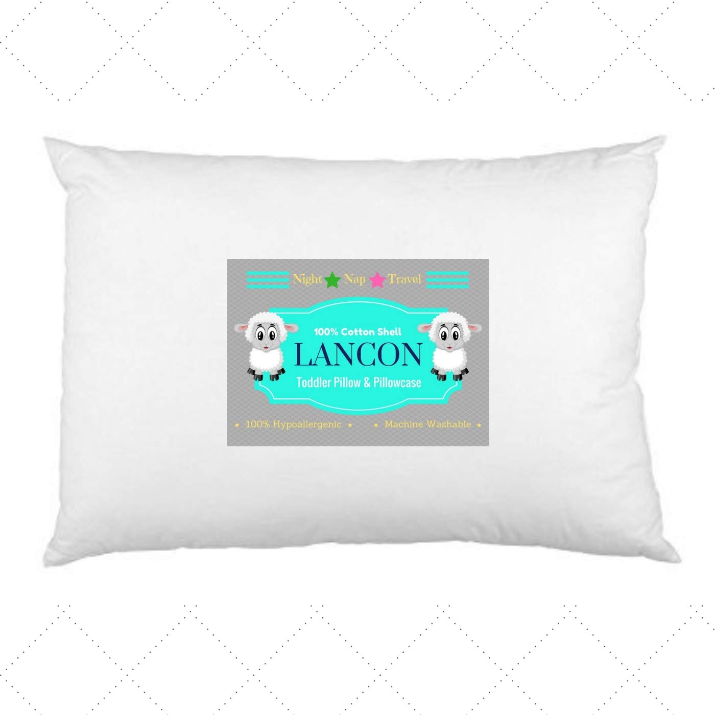 LANCON Kids Toddler Pillow with Pillowcase White 13 x 18, 100% Cotton, Premium Quality, Soft Hypoallergenic & Machine Washable. Perfect Small Pillow for Kids Age 2+