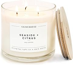 Calyan Wax Co. Seaside & Citrus 3 Wick Scented Candle - 43 Hour Burn - Luxury 3 Wick Soy Candles - Clean Soy Wax Candles - Lo