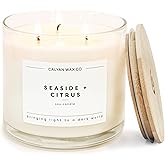 Calyan Wax Co. Seaside & Citrus 3 Wick Scented Candle - 43 Hour Burn - Luxury 3 Wick Soy Candles - Non Toxic Soy Wax Candles - Long Lasting Large Glass Jar Candle for Home - 14.9oz