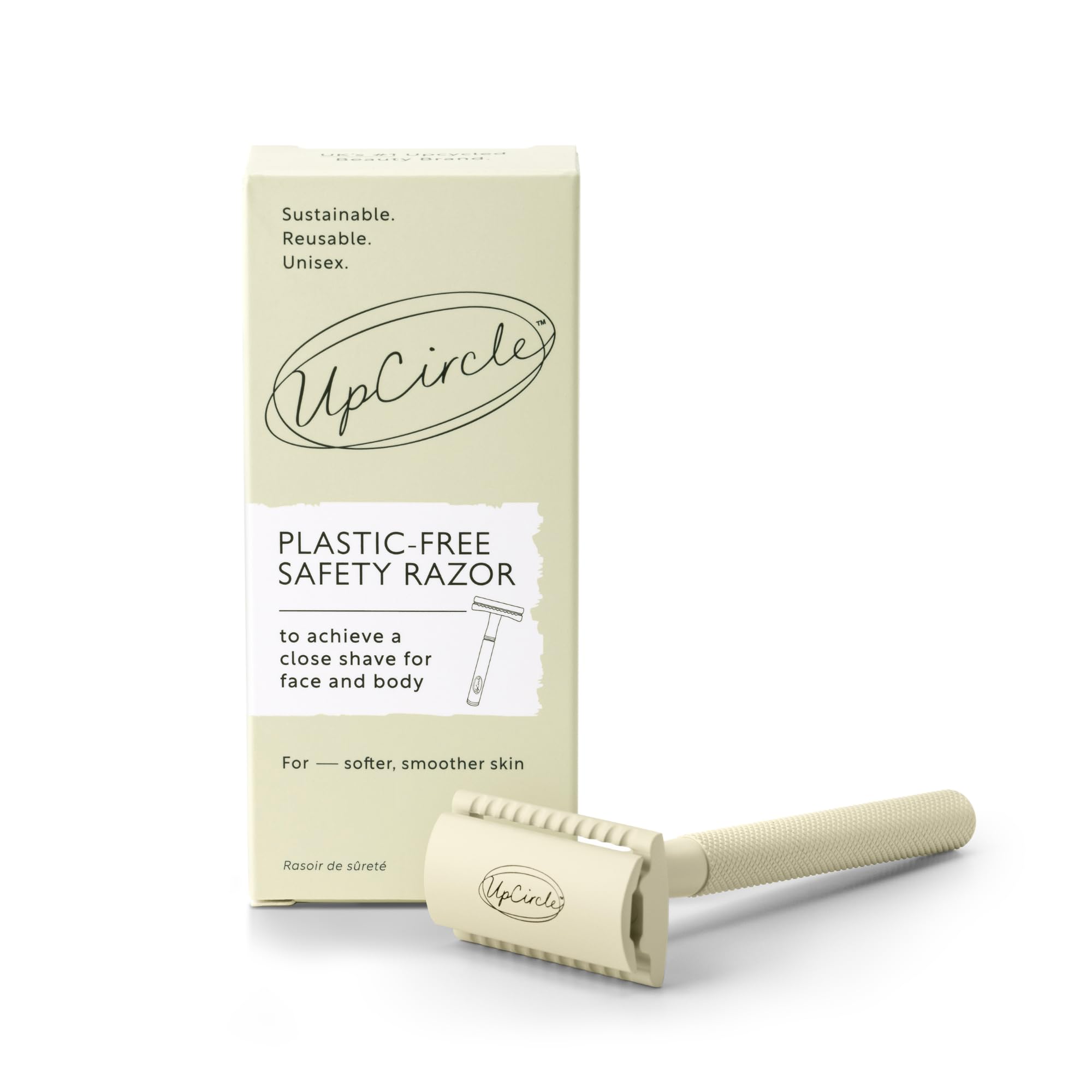 UpCircle Plastic-Free Safety Razor with Two Double Edge Blades - Metal Chrome, Superior Shave, Reduced Irritation - Face & Body