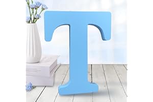 AOCEAN 6 Inch Blue Wood Letters Unfinished Wood Letters for Wall Decor Decorative Standing Letters Slices Sign Board Decoration for Craft Home Party Projects (T)