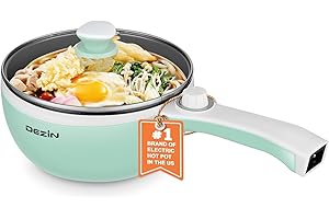 Dezin Hot Pot Electric Upgraded, Non-Stick Sauté Pan, Rapid Noodles Electric Pot, 1.5L Mini Portable Hot Pot for Steak, Egg, Fried Rice, Ramen, Oatmeal, Soup with Power Adjustment(Egg Rack Included)