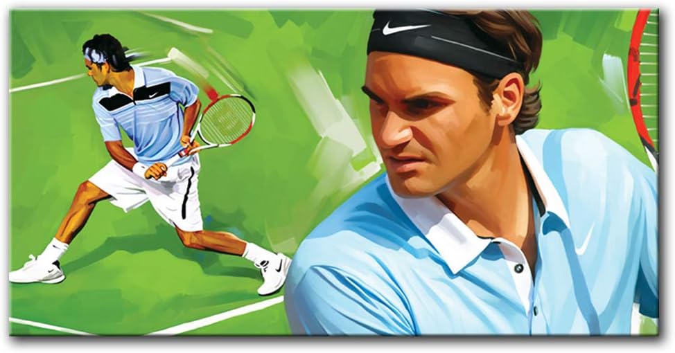 ROGER FEDERER Original Artwork Artist Signed Canvas Art Print (Large 36" x 18")