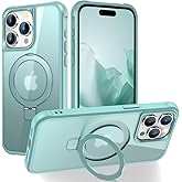 CHAOFEnG Magnetic Compatible with iPhone 15 Pro Max Case with Stand [Military Grade Drop Tested][Compatible with Magnet] Ring Translucent Slim Hard Back Soft Edge, Teal Green