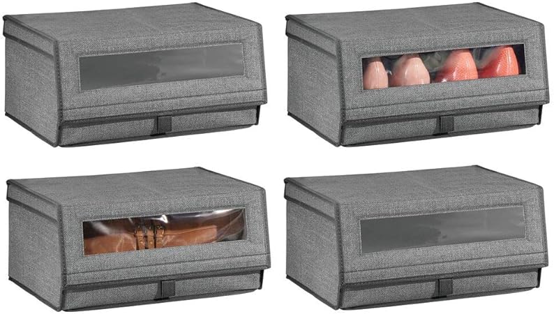 mDesign 4er-Set Schuhaufbewahrung aus Stoff – stapelbare Schuhbox mit