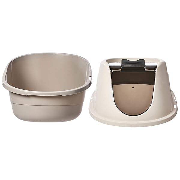 AMAZON BASICS NO-MESS HOODED ENCLOSED CAT LITTER BOX, LARGE, MULTICOLOR, 24 IN X 18 IN X 17 IN