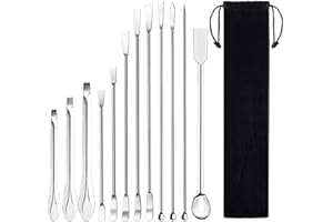 Reagent Spoon 22.0×3.0×3.0mm 12Pcs Laboratory Spatula 304 Stainless Steel Multifunctional Sampling Scoop for Pharmaceuticals 