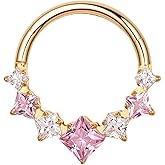 BodyBonita 16G Septum Rings Pink/Red/Green/Clear CZ, G23 Titanium Nose Ring Hoops, Septum Jewelry Clicker, Conch Helix Tragus Rook Daith Piercings for Women Men Silver/Gold 8/10 mm