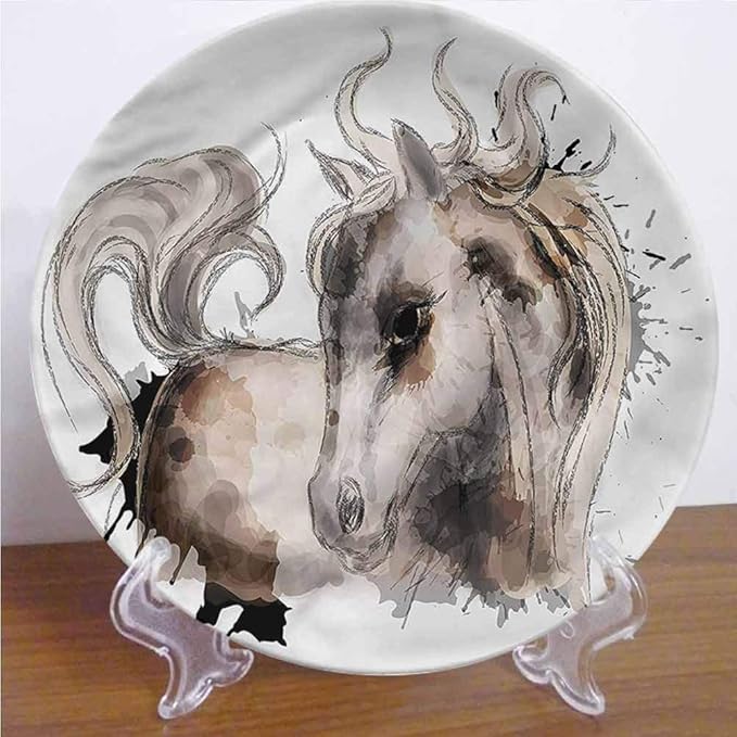 6 Inch Horse Ceramic Decorative Plate,Equestrian Farm Animal Art Round Porcelain Ceramic Plate