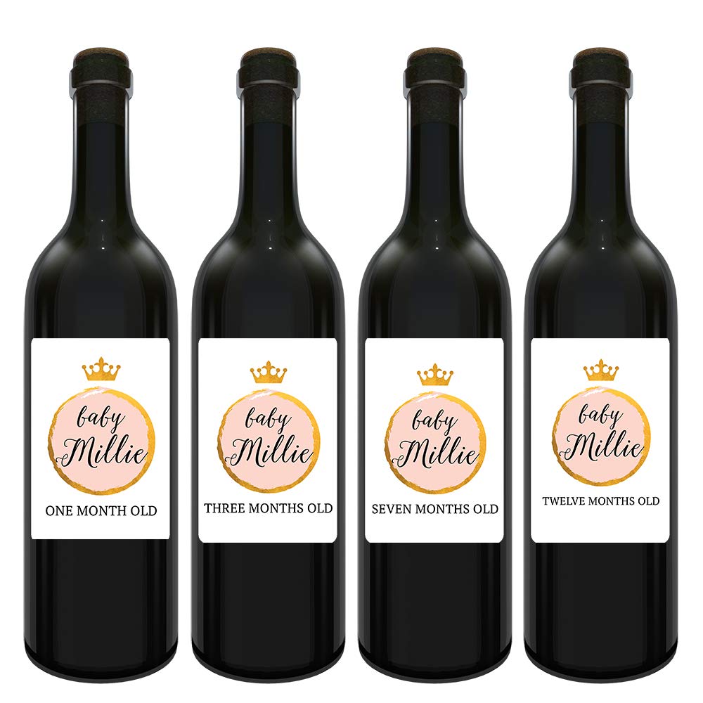 Custom baby milestones for a baby girl wine labels